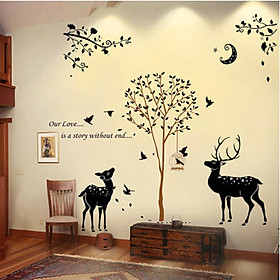 Mua Decal dán tường Tranh dán tường Đôi Nai dưới ánh trăng ay9055-sk9081
