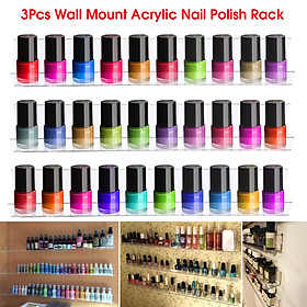 3Pcs Acrylic Clear Display Shelves Nail Polish Organiser Rack Holder Wall