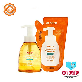 Bộ 1 Chai Và 1 Gói Nước Rửa Bình Sữa Wesser (500ml x 2)