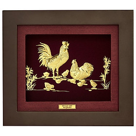 Tranh Vàng 24K PRIMA ART - Đàn Gà Hạnh Phúc - Kích thước 18 x 20 cm - CGS-0515-11