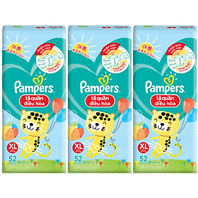 Combo 3 Tã Quần Pampers Điều Hoà Gói Lớn L60/XL52/XXL44 Tặng 1 Túi Nước Giặt Ariel 1.4kg