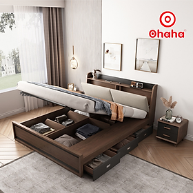 [Miễn phí vận chuyển & lắp đặt] Giường ngủ thông minh cao cấp bọc nệm đầu giường gỗ công nghiệp Nâu Walnur Ohaha - GN010