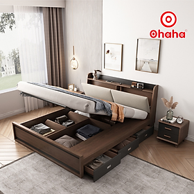 Mua  Miễn phí vận chuyển & lắp đặt  Giường ngủ thông minh cao cấp bọc nệm đầu giường gỗ công nghiệp Nâu Walnur Ohaha - GN010