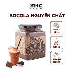 Bột Socola SHE nguyên bản - Hũ thủy tinh 170g - SHE Chocolate. Bổ sung năng lượng, tốt cho sức khỏe và dinh dưỡng, pha uống nóng/ đá tiện lợi. Quà tặng sức khỏe, quà tặng người thân, dịp lễ