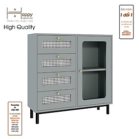 Hình ảnh [Happy Home Furniture] ROTAN, Tủ đựng đồ cửa kính - 4 ngăn kéo - chân sắt , 90cm x 30cm x 90cm ( DxRxC), THK_124