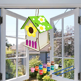 House Unpainted Build Paint Hanging Wooden Birdhouse Set Craft