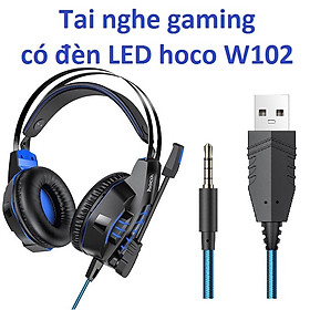 Tai nghe chụp tai gaming có đèn LED 1 chân cắm 3.5mm cho điện thoại laptop hoco W102 - Hàng chính hãng
