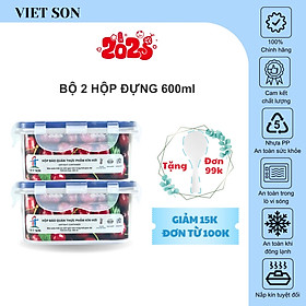 Bộ 2 Hộp Đựng Thực Phẩm VIETSON 600ml Nắp Khóa 4 Cạnh Kín Hơi