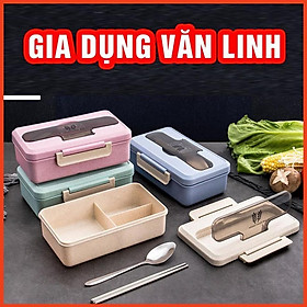 Hộp đựng cơm lúa mạch 3 ngăn tặng kèm thìa và đũa inox