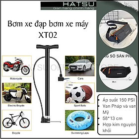 Bơm xe đạp bơm xe máy XT02 - ống bơm đa năng gia dụng dài đến 58cm áp suất 150PSI - Hỗ trợ van Mỹ và van Pháp