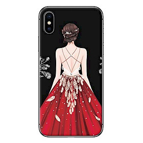 Ốp Lưng Dành Cho iPhone X Cô gái váy đỏ nền đen