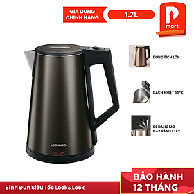 Ấm đun siêu tốc 2 lớp cách nhiệt Lock&Lock EJK631BLK (1.7L) Màu đen - Hàng chính hãng, thân bình bằng thép không gỉ, tay cầm làm bằng nhựa PP, tự động ngắt điện khi sôi