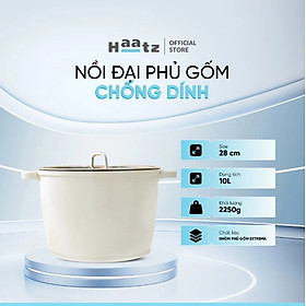 Nồi Phủ Gốm Thành Cao Đáy Từ 28cm Haatz HCP728 - Nồi Chống Dính, Dùng Mọi Loại Bếp - Bảo Hành 2 Năm
