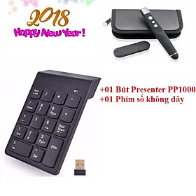 Bộ 2 sản phẩm kết nối không dây với laptop Bút trình chiếu PP 1000+Bàn phím số không dây Mini Number Keyboard