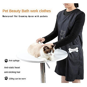 Sleeveless Pet Grooming Apron Professional Pet Salon Workwear Smock w/ Pockets M