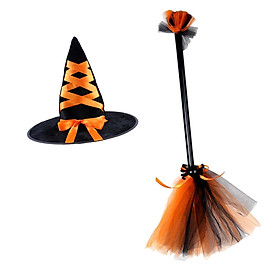 Halloween Witch Broom Witch Hat Witch Broomstick Decorations Kids Boys Girls Witch Pointed Hat Halloween Broomstick for Photography Dress up