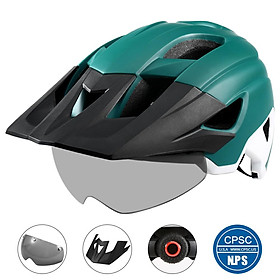 Mũ bảo hiểm cho xe đạp leo núi có kính che có thể tháo rời siêu nhẹ dành cho Nam Nữ-Màu xanh lá cây và màu trắng