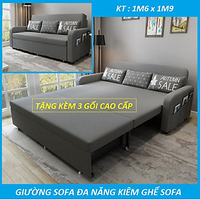 Mua GIƯỜNG SOFA ĐA NĂNG CÓ NGĂN CHỨA ĐỒ KIÊM GHẾ SOFA. GIƯỜNG SOFA THÔNG MINH GẤP GỌN KHUNG THÉP CHỊU LỰC. KT 1m6 x 1m9 TẶNG KÈM 3 GỐI CÙNG TONE