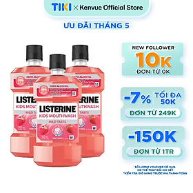 Bộ 3 chai Nước Súc Miệng Listerine Kids Mouthwash with berry shield Dành Riêng Cho Trẻ Trên 6 Tuổi 250mlchai