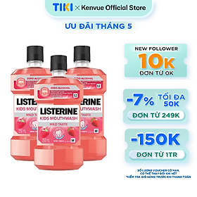 Bộ 3 chai Nước Súc Miệng Listerine Kids Mouthwash with berry shield Dành Riêng Cho Trẻ Trên 6 Tuổi 250ml/chai