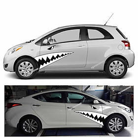 Decal trang trí xe hơi tem ô tô, mẫu miệng cá mập đen trắng độc lạ