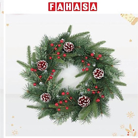 Vòng Hoa Đầu Nhọn 4 Loại Lá Có Trang Trí - Trang Trí Noel 50 cm - Chaang Chiia LP-W20-CC