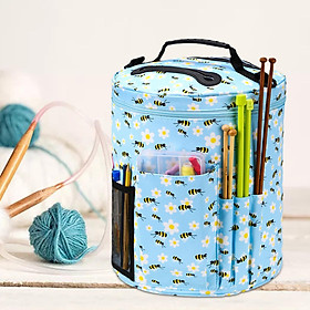 Hình ảnh Yarn Case Organizer Knitting Bags Round Zippered Carrying Case Gifts Traveling Crocheting Lightweight Durable with Yarn Hole Yarn Holder