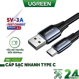 Mua Cáp sạc nhanh USB 2.0 sang USB type C UGREEN US330 hỗ trợ dòng sạc 3A dạng dẹt dài 1m - Hàng Nhập Khẩu