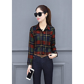 Áo nữ kẻ caro Đũi Việt DVSM184