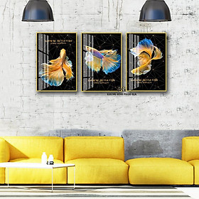 Set 3 Tranh Tráng Gương Pha Lê Decor Tranh Cá Phong Thủy Trang Trí Phòng Khách Sang Trọng Đẳng Cấp PGPLTGN16