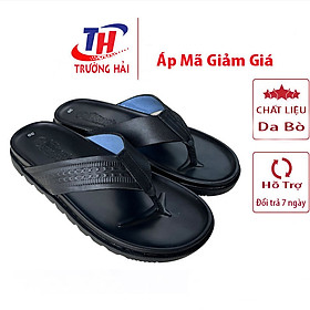 Dép  xỏ ngón nam da bò Trường Hải màu đen mặt đúc đế cao 2.5cm thời trang nam K146