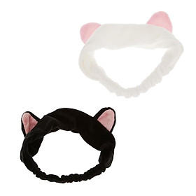 2pcs Cat Ear Stretch Makeup Face Washing Shower Mask Hairband Snood Headband