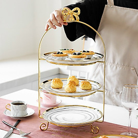 KỆ ĐỂ HOA QUẢ BÁNH KẸO 3 TẦNG MÀU GHI VÂN ĐÁ VÀ MÀU XANH CỔ VỊT