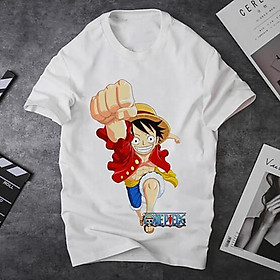 Áo thun Nam Nữ Không cổ ONEPIECE LUFFY ĐƯA NẮM ĐẤM MSOP-18 mẫu mới cực đẹp, có size bé cho trẻ em / áo thun Anime Manga Unisex Nam Nữ, áo phông thiết kế cổ tròn basic cộc tay thoáng mát