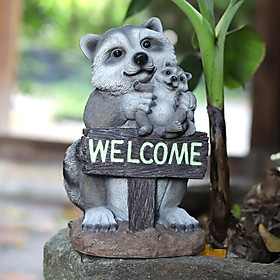 Cute Garden Raccoon Welcome Statue Lawn Decorative Hand Painted Sculpture