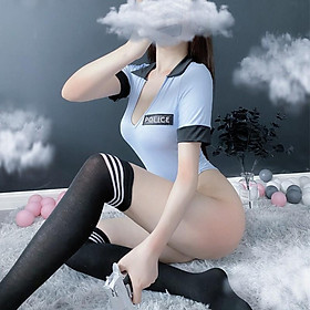 Bộ đồ ngủ body cosplay tiếp viên gợi cảm, 2 màu đen, xanh - Bodysuit thun lạnh mềm mại sexy, Mã P0L1CE BDS