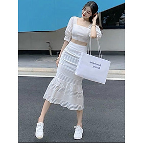 Set Áo Croptop Và Chân Váy Rút Dây