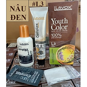 (Nâu Đen) Kem Nhuộm Dưỡng Tóc Phủ Bạc Lavox Youth&Color L3 - Màu Nâu Đen