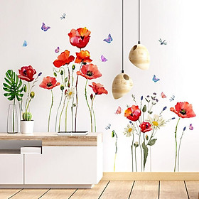 Nhãn dán hoa màu đỏ hoa màu đỏ dán tường dán bướm phòng ngủ phòng khách trang trí tường nhà bếp