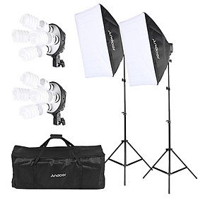 Bộ 8 Bóng Đèn (45W) + 2 Ổ Cắm Bóng Đèn 4 Trong 1 + 2 Hộp Đèn (50x70cm) + 2 Chân Đèn (2m) + 1 Túi Đựng ANDOER Cho Studio