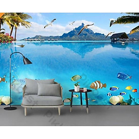 Tranh dán tường Tranh phong cảnh bãi biển thơ mộng, tranh dán tường 3d hiện đại (tích hợp sẵn keo) MS1182573