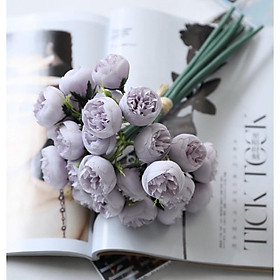 Hoa giả - Bó hoa hồng trà 28cm từ lụa cao cấp, hoa cô dâu, hoa decor
