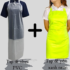 Mua Combo Tạp dề nhựa PVC + Tạp dề yếm xanh neon