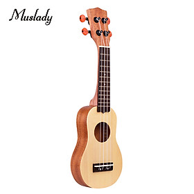 Muslady 17 Inch Mini Acoustic Ukulele Travel Portable Ukelele Uke Pocket 4-string Guitar Spruce Wood Topboard with Carry