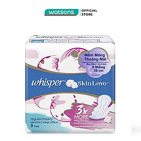 Băng Vệ Sinh Whisper Skinlove Regular/ Heavy Ultra Slim Wings Siêu Mỏng Cánh Ngày Và Đêm 28cm 8Miếng