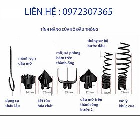 Mua Bộ đầu thông tắc lắp cho dây lò xo gồm 6 đầu thông các loại rất tiện lợi cho việc thông tắc các loại rác
