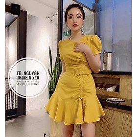 Đầm xoè nhúng bèo tay bồng duyên dáng
