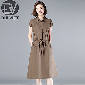 Đầm suông nữ Đũi Việt thiết kế 2 túi sườn tay ngắn rút eo, chất vải đũi mềm mát phong cách ulzzang Hàn Quốc DV70