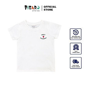 Áo thun trắng unisex cho bé Pisaro Kids vải cotton 4 chiều cao cấp mềm mại từ 8 đến 30kg