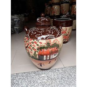 Mua Hũ đựng rượu vẽ phong cảnh Bát Tràng loại 20L ( Hoa văn ngẫu nhiên)